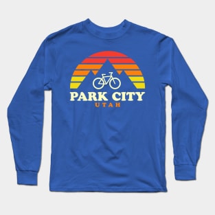 Park City Utah Mountain Biking Retro Sunset Long Sleeve T-Shirt